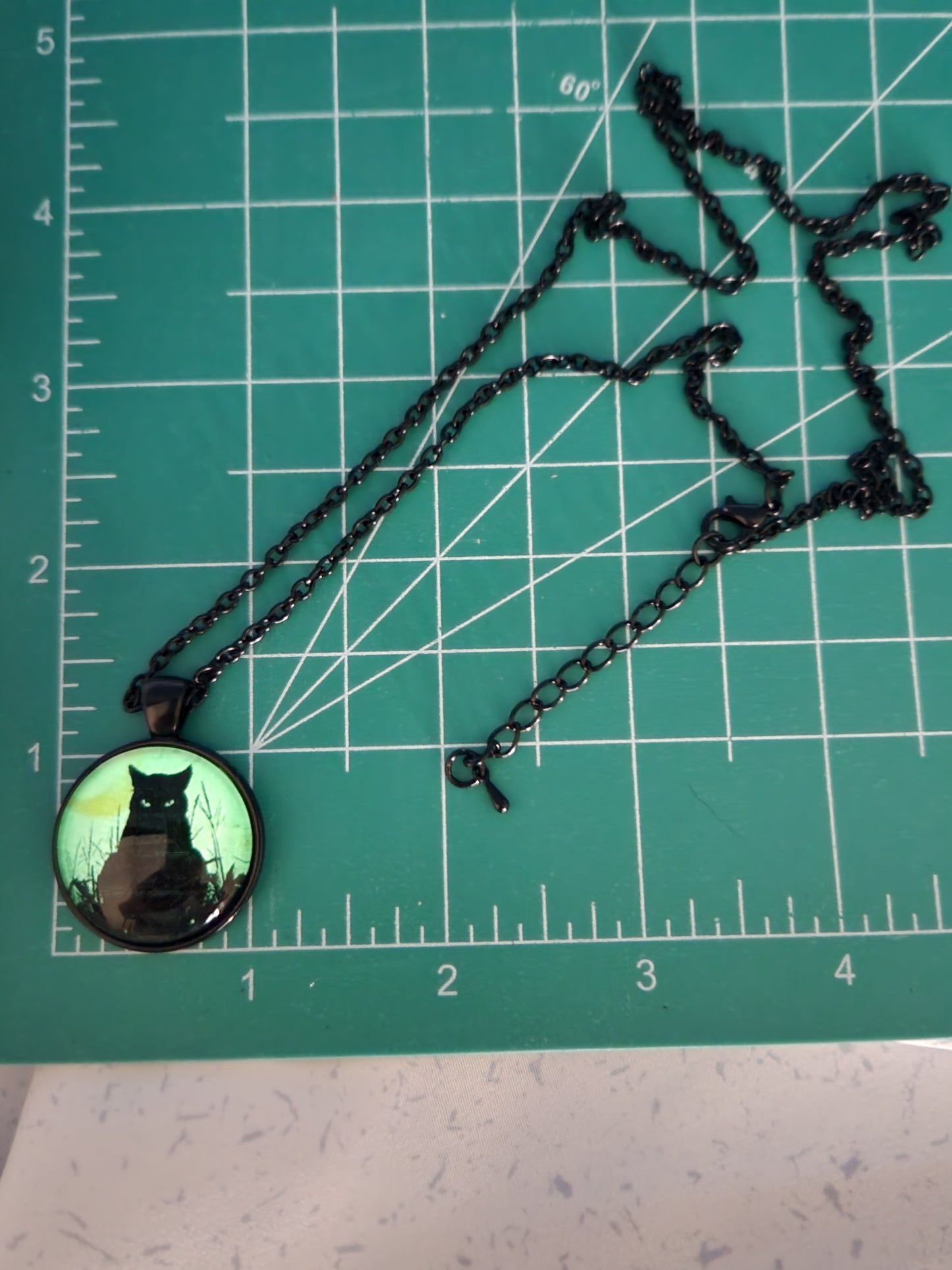 Black Cat Glow in the Dark Glass Necklace