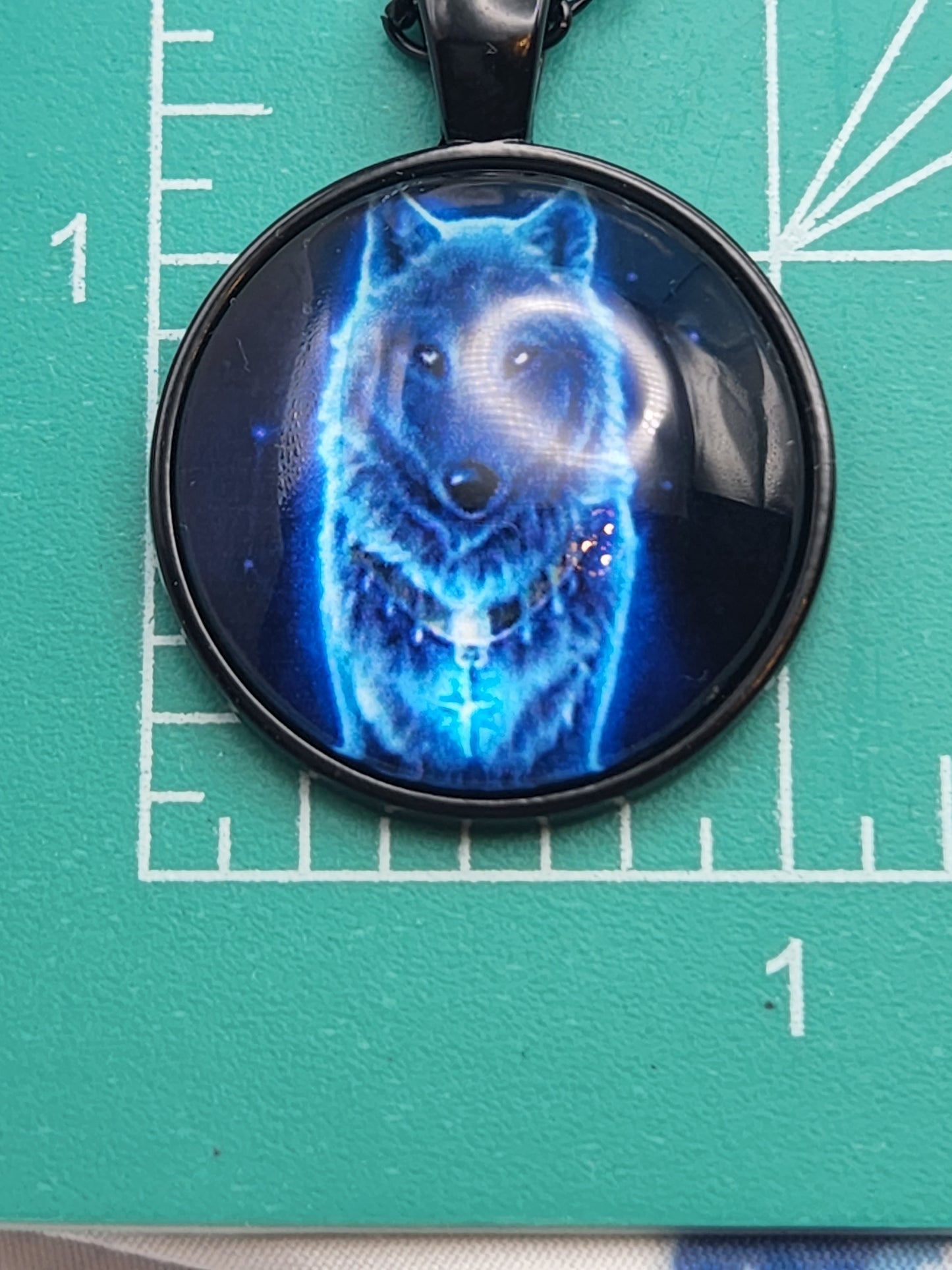 Blue Wolf glow in the dark Necklace with Black Chain