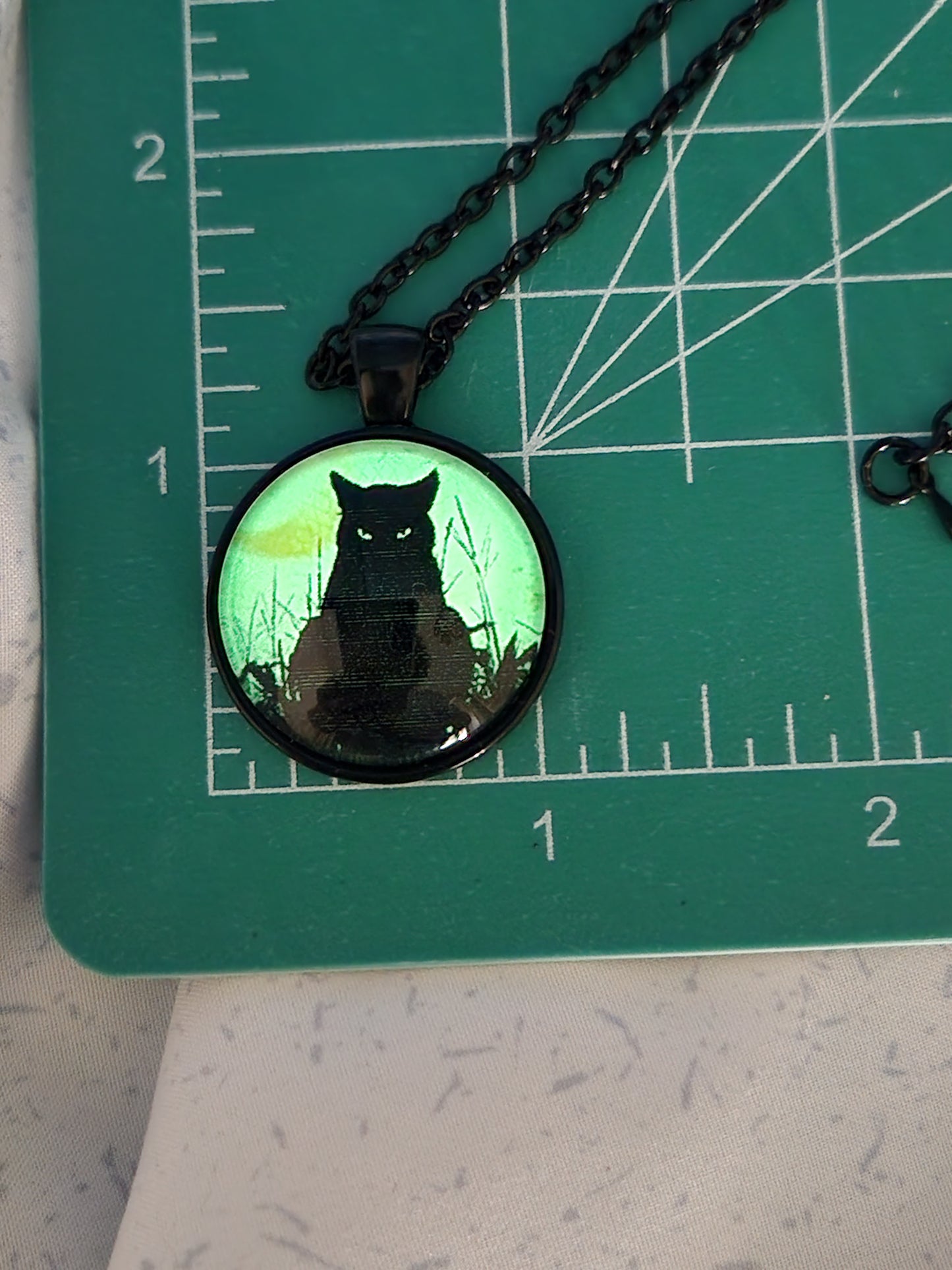 Black Cat Glow in the Dark Glass Necklace