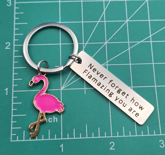 Dark Pink Flamingo Flamazing You Are Keychain