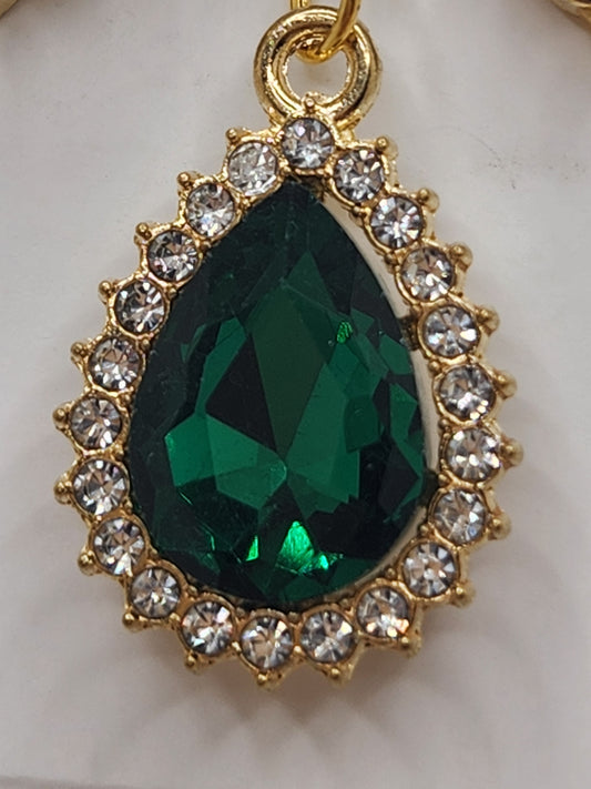Emerald Crystal Teardrop and Hearts Necklace and Earring Set