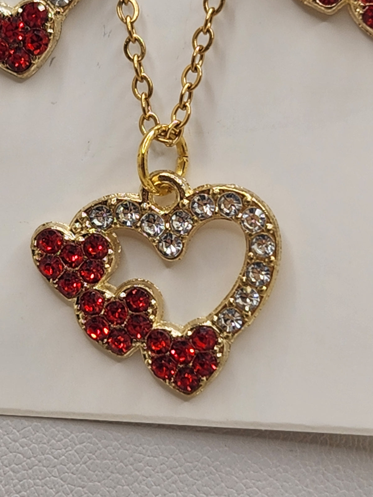Red Crystal Hearts on Heart Necklace and Earring Set