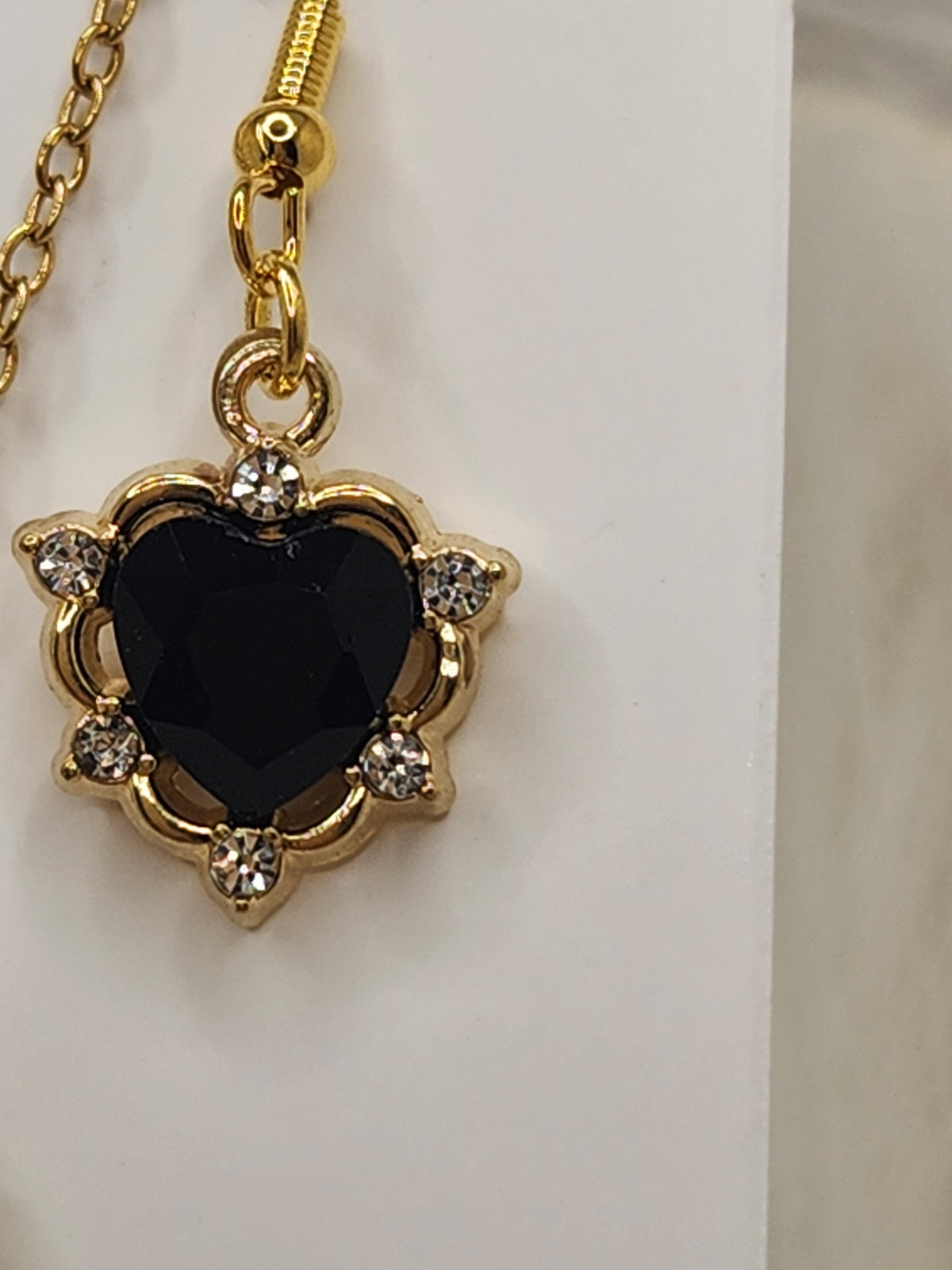 Black Crystal Teardrop and Hearts Necklace and Earring Set
