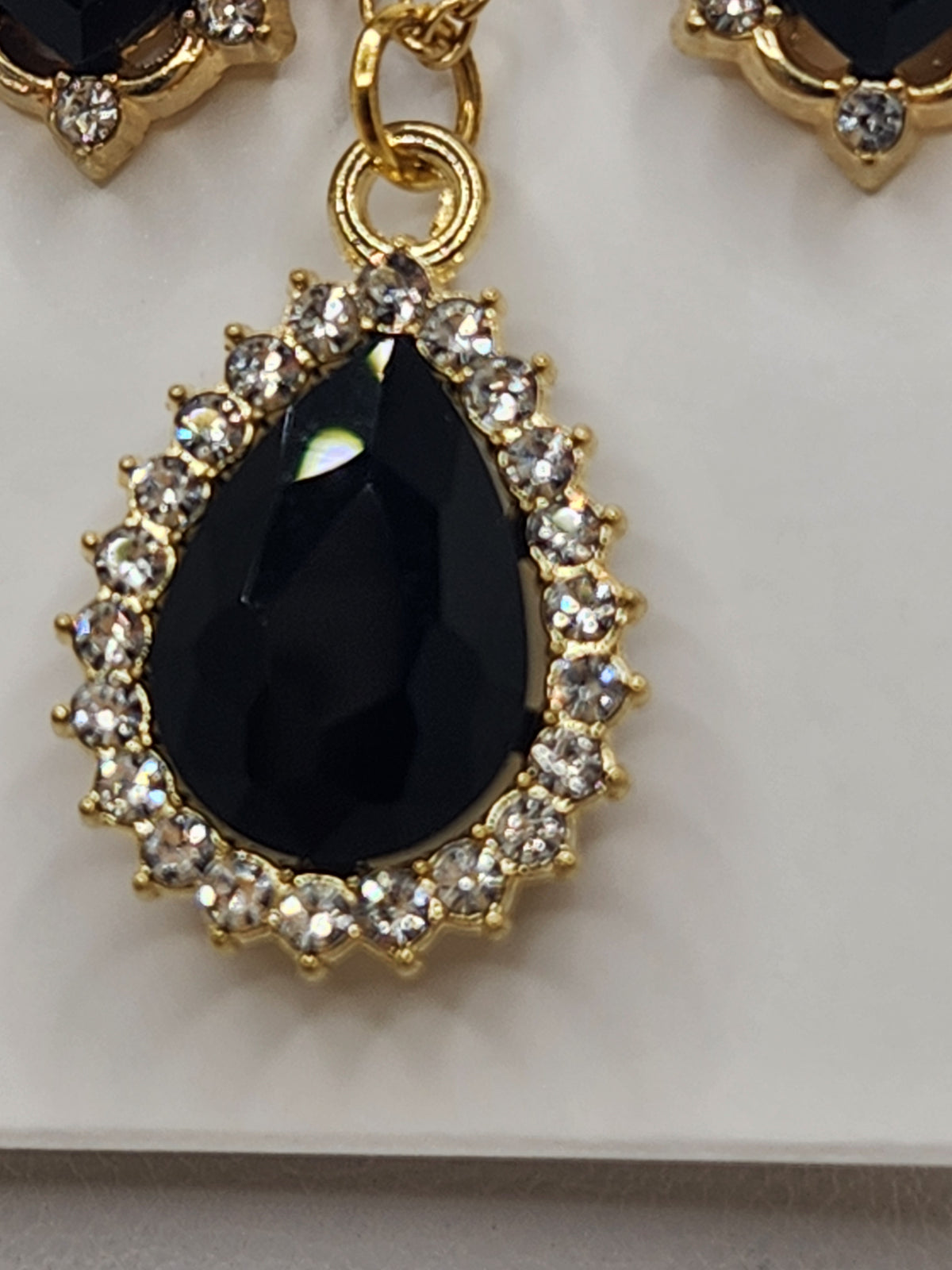 Black Crystal Teardrop and Hearts Necklace and Earring Set