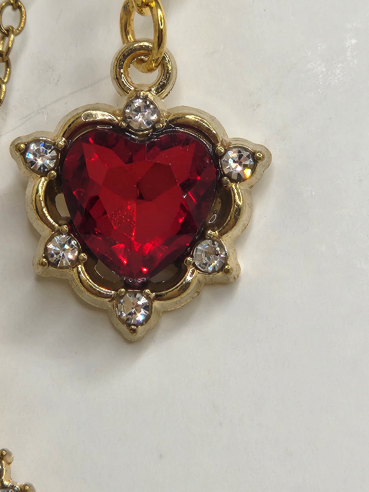 Red Crystal Teardrop and Heart Necklace Earring Set
