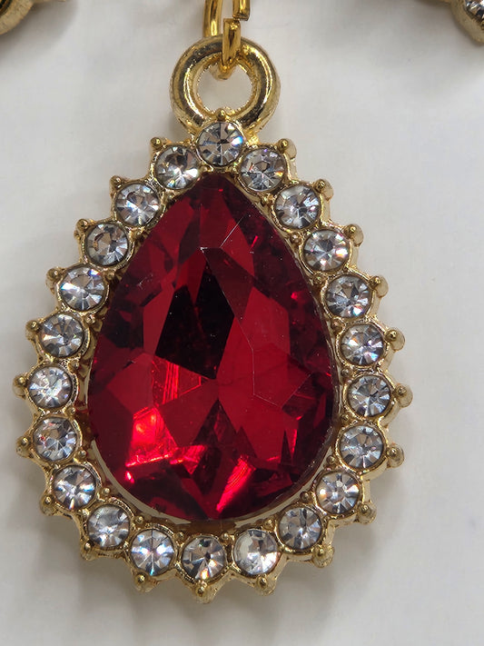 Red Crystal Teardrop and Heart Necklace Earring Set