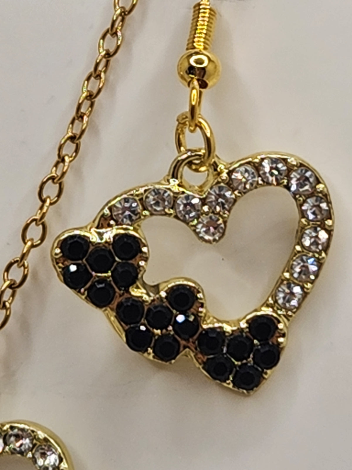 Black Crystal Hearts on Heart Necklace and Earring Set