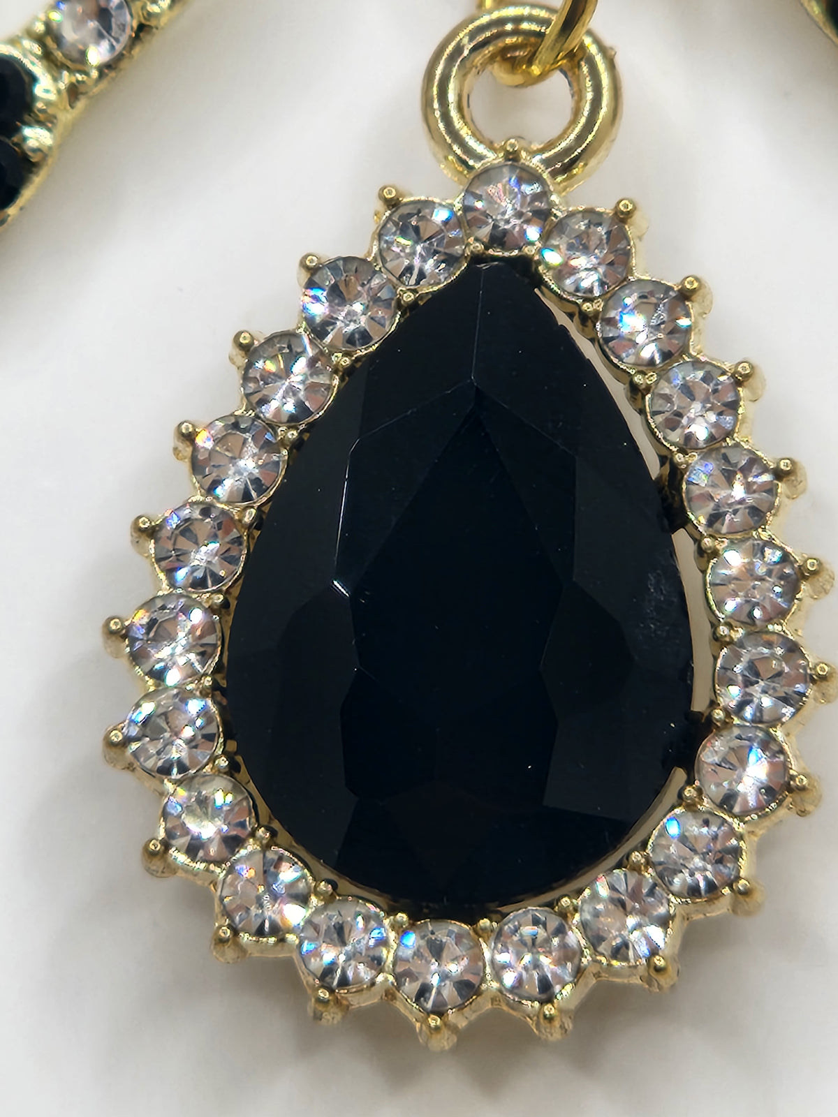 Black Crystal Teardrop Necklace with Hearts on Heart Earrings Set