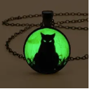 Black Cat Glow in the Dark Glass Necklace