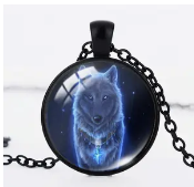 Blue Wolf glow in the dark Necklace with Black Chain