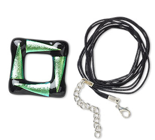 Dichroic Glass Square Necklace with Triple Strand Necklace