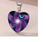 Blue and Mauve Swirl Butterfly Pattern with Heart Shape Glass 1" Necklace